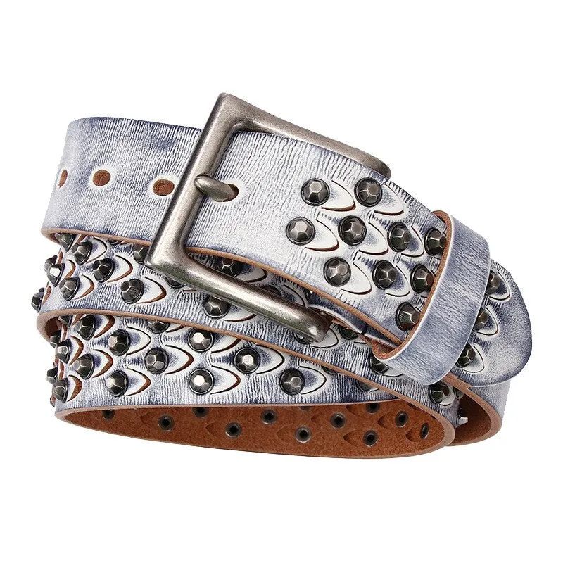 Men's Punk Rock Genuine Leather Heavy Metal Rivet Ceinture Waist Belt