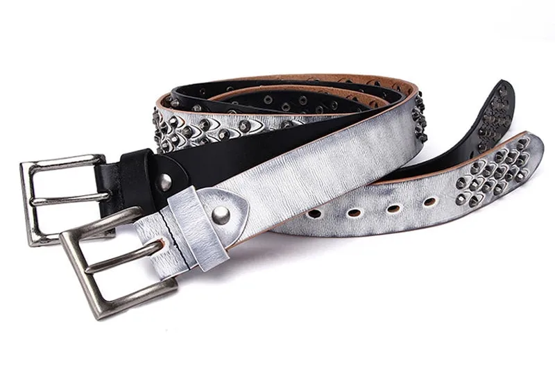 Men's Punk Rock Genuine Leather Heavy Metal Rivet Ceinture Waist Belt