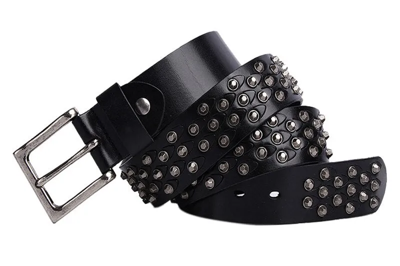 Men's Punk Rock Genuine Leather Heavy Metal Rivet Ceinture Waist Belt