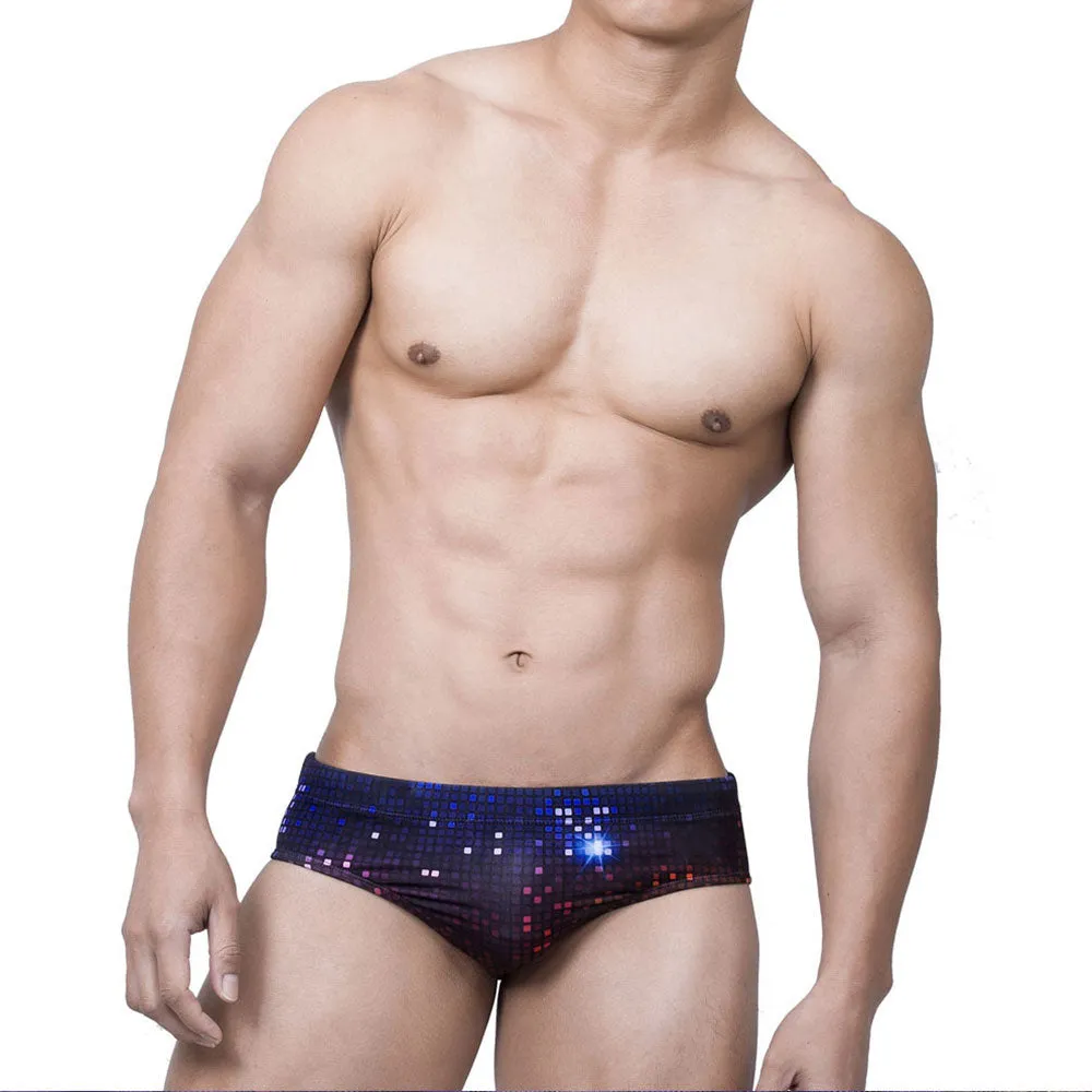 Men's Sexy Polyester Printed Push-Up Beach Surfing Swimwear Briefs