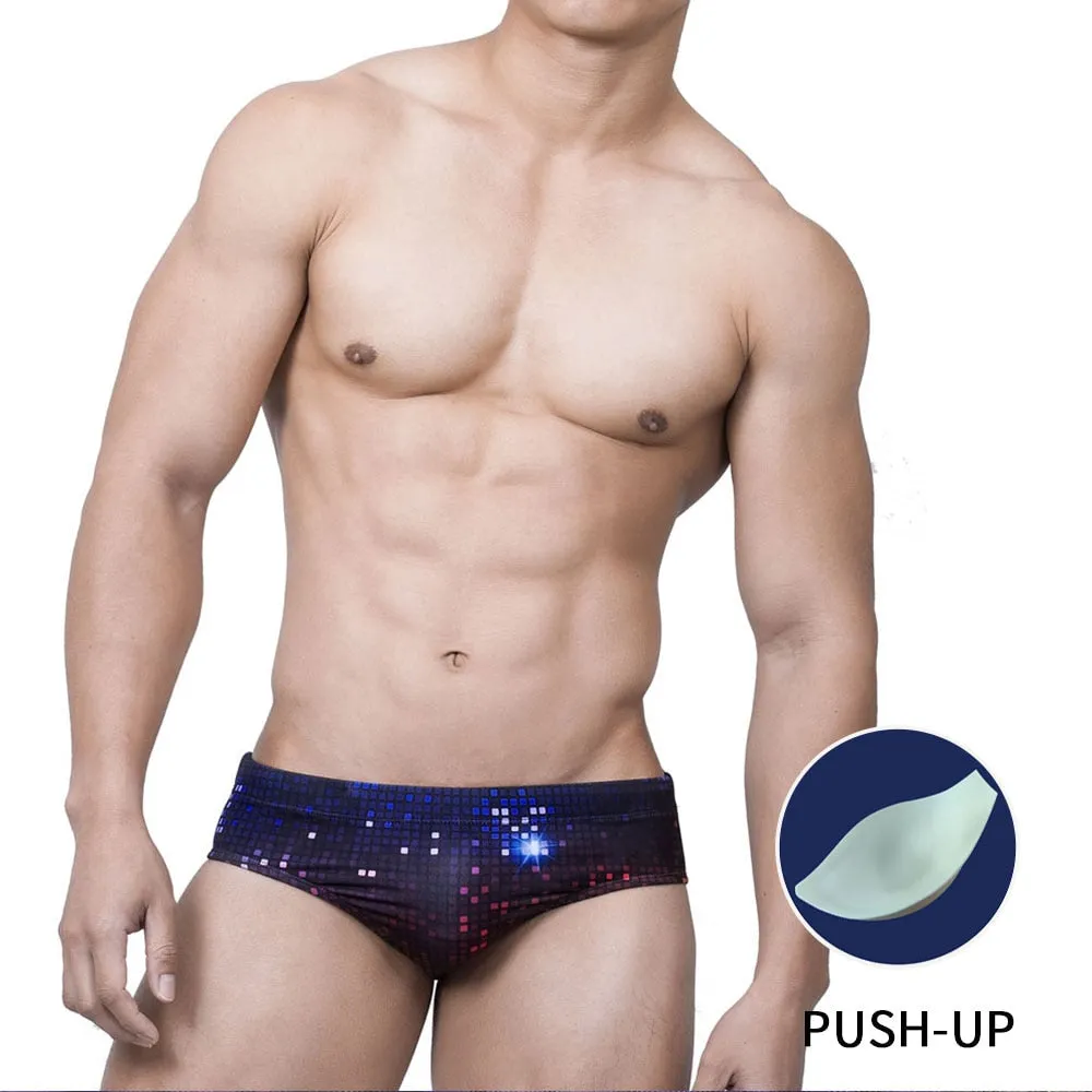 Men's Sexy Polyester Printed Push-Up Beach Surfing Swimwear Briefs