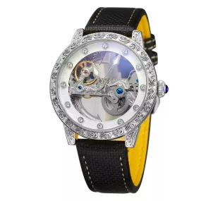 Men's Skeleton Synthetic Leather Luminous Automatic Self-wind Wristwatch