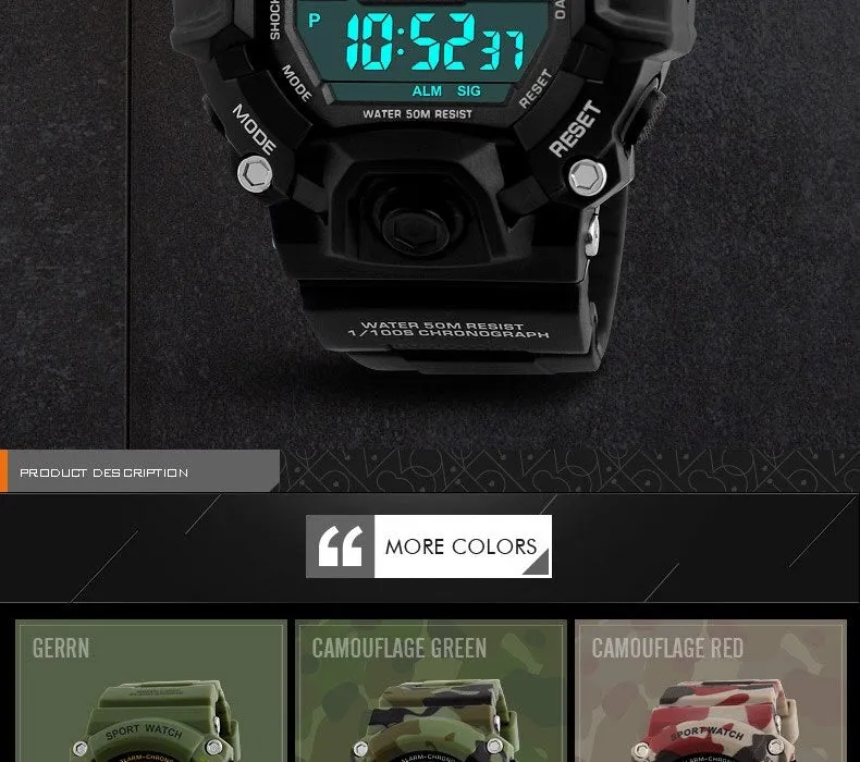 Men's Sports Military Camouflage Digital Watches with Chronograph