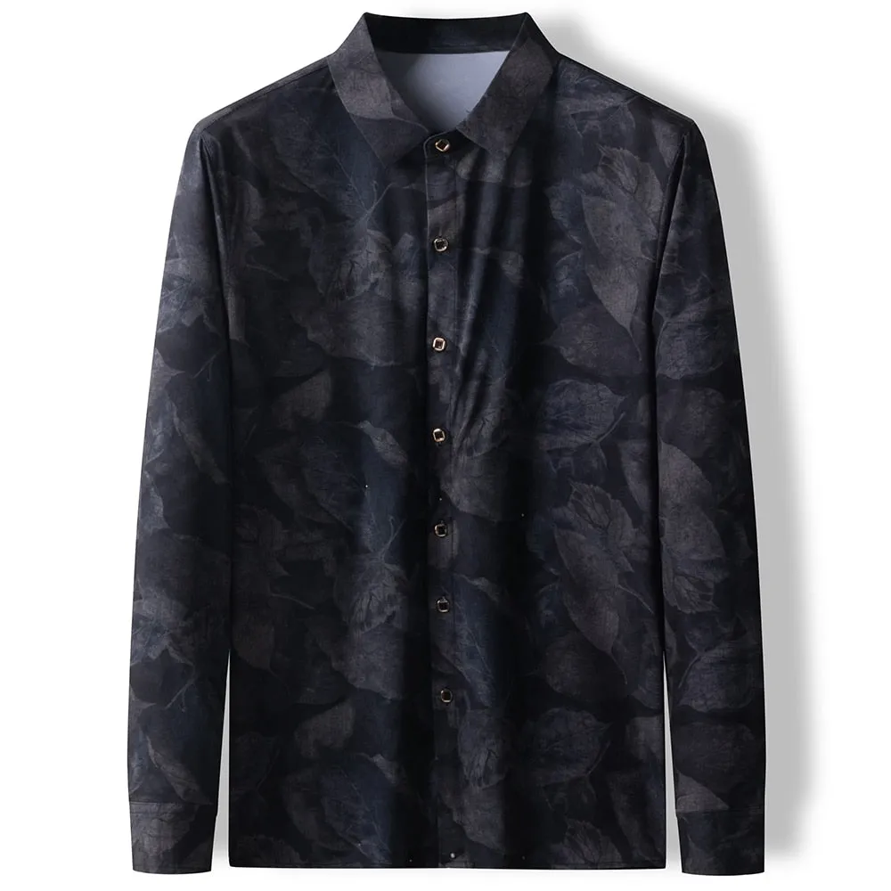 Men's Square Collar Floral Pattern Korean Fashion Long Sleeve Shirt