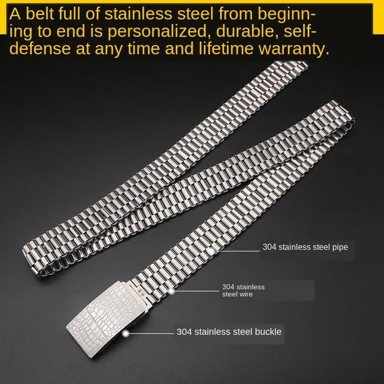 Men's Stainless Steel Automatic Metal Buckle Self Lengthened Braided Belt