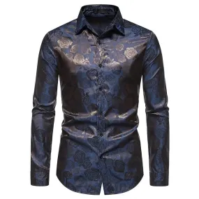 Men's Vintage Casual floral Printed Pattern Slim Fit Long Sleeve Shirt