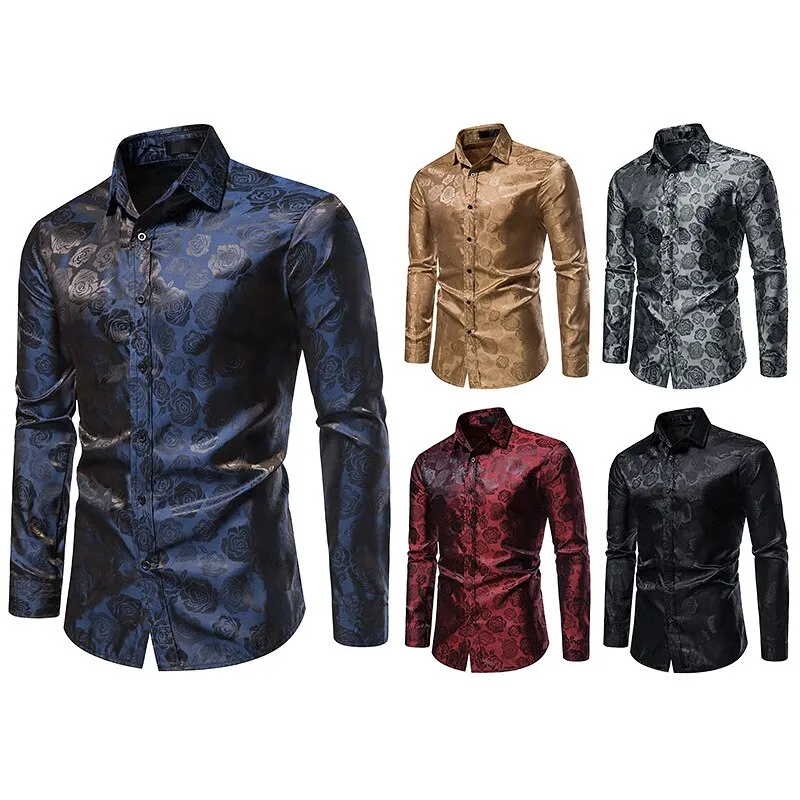 Men's Vintage Casual floral Printed Pattern Slim Fit Long Sleeve Shirt