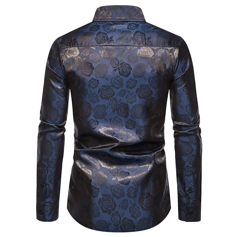 Men's Vintage Casual floral Printed Pattern Slim Fit Long Sleeve Shirt