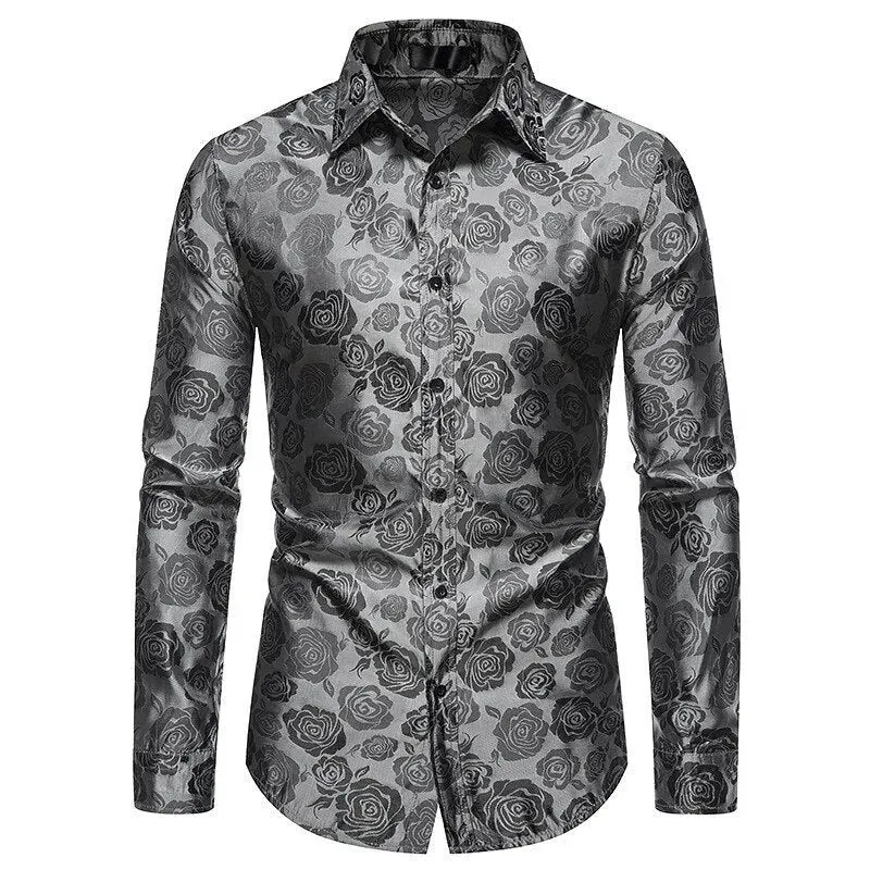 Men's Vintage Casual floral Printed Pattern Slim Fit Long Sleeve Shirt