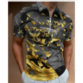 Men's Vintage Gray Short Sleeve Casual Printed Streetwear Polo Shirt