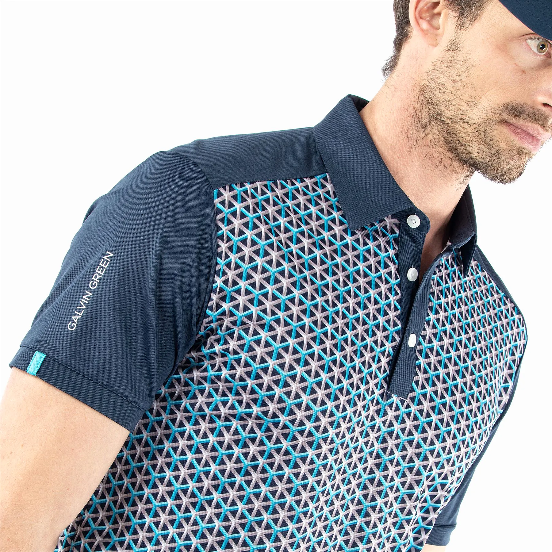 Mio Ventil8+ Printed Polo Aqua/Navy - SS24