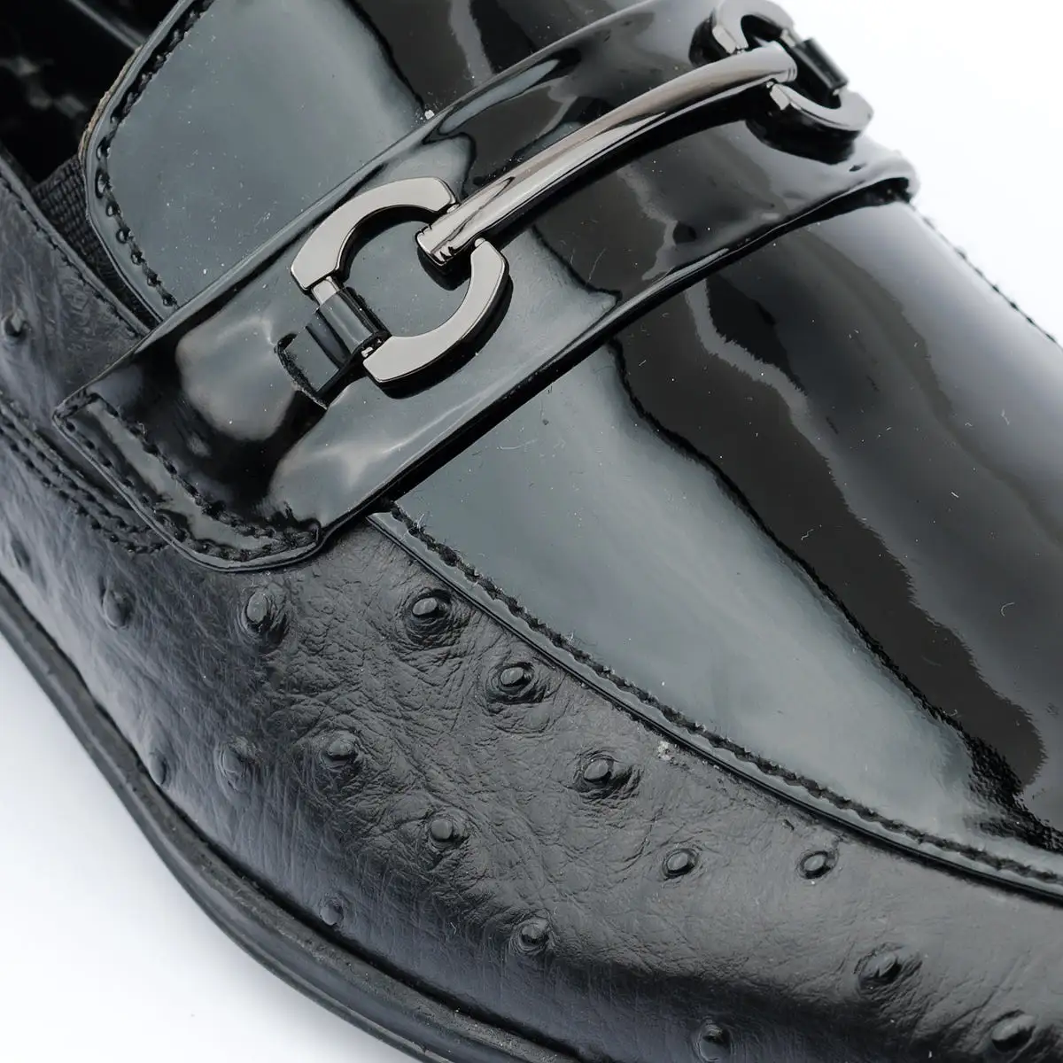 Ostrich Print Buckled Loafer - Black