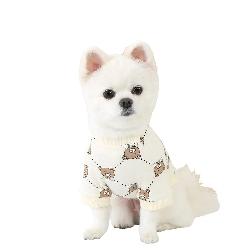 R logo Cute Bear Patterned Dogs Clothes Casual Comfortable Clothing Korean Designers Apparel Outfits Pets Knit Banding