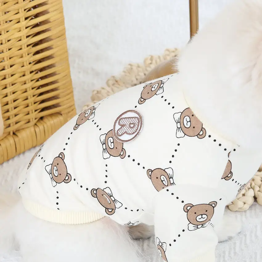 R logo Cute Bear Patterned Dogs Clothes Casual Comfortable Clothing Korean Designers Apparel Outfits Pets Knit Banding