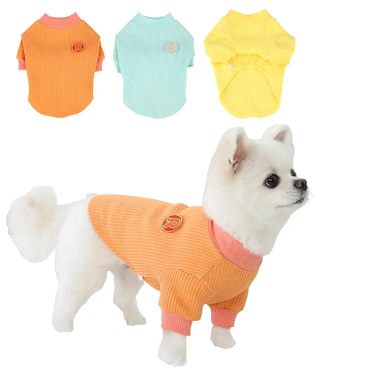 R logo Dogs Clothes Waffle patterned Casual Cute Comfortable Clothing Korean Designers Apparel Outfits Bright Colours Pets