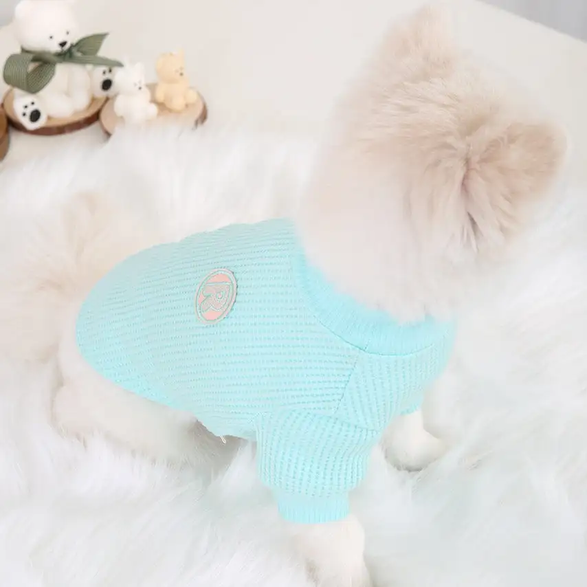 R logo Dogs Clothes Waffle patterned Casual Cute Comfortable Clothing Korean Designers Apparel Outfits Bright Colours Pets