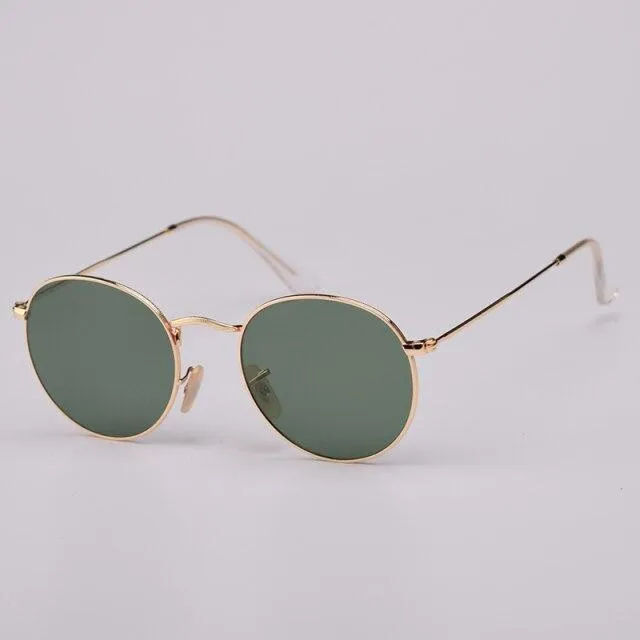 Retro Style Men's Real Glass Lens UV400 Mirror Round Polarized Sunglasses