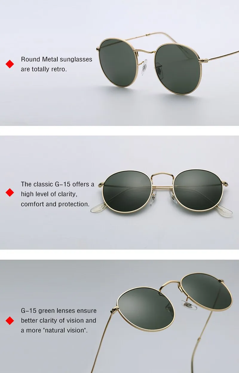 Retro Style Men's Real Glass Lens UV400 Mirror Round Polarized Sunglasses