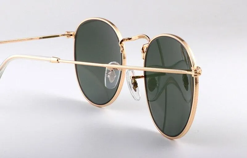 Retro Style Men's Real Glass Lens UV400 Mirror Round Polarized Sunglasses