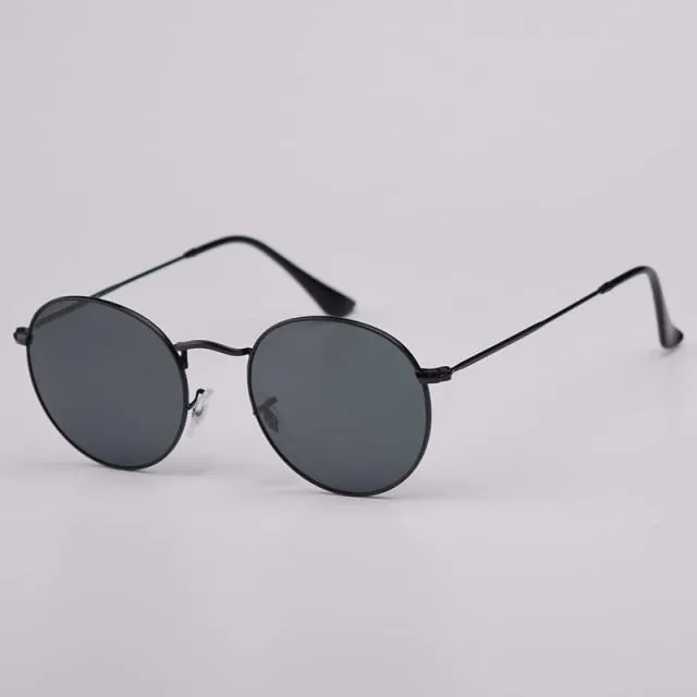 Retro Style Men's Real Glass Lens UV400 Mirror Round Polarized Sunglasses