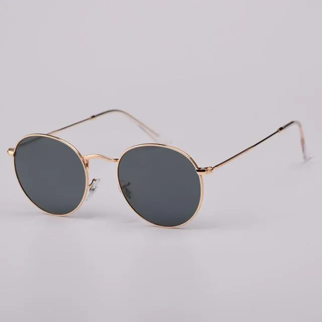 Retro Style Men's Real Glass Lens UV400 Mirror Round Polarized Sunglasses