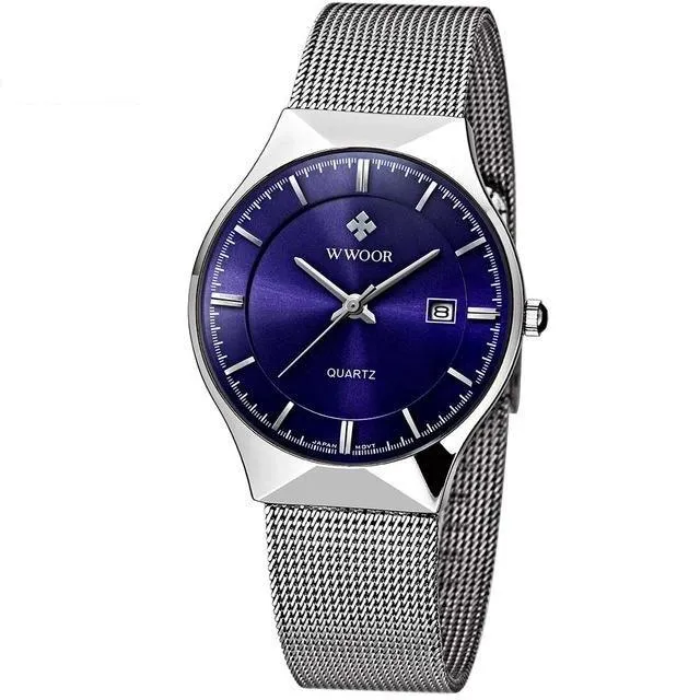 Top Luxury Men's Ultra Thin Stainless Steel Mesh Band Quartz Watches