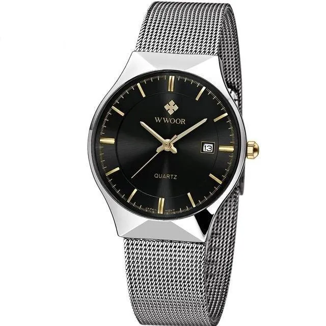 Top Luxury Men's Ultra Thin Stainless Steel Mesh Band Quartz Watches