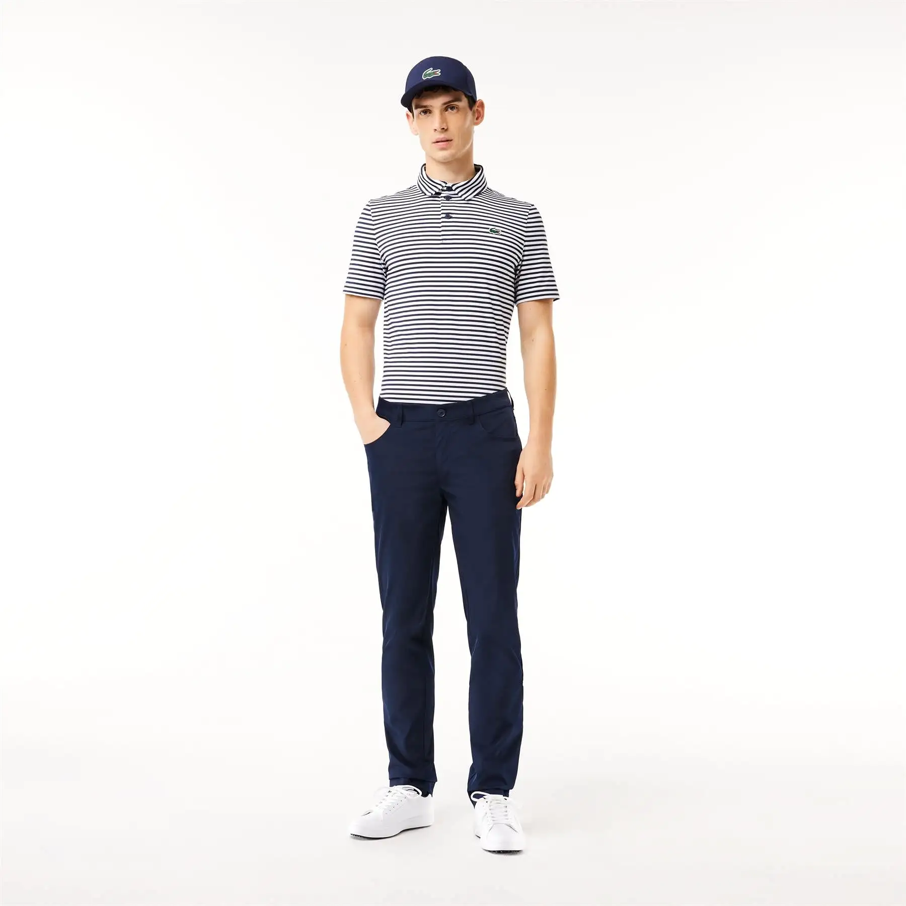 Ultra-Dry Regular Fit Stretch Golf Stripe Polo Navy/White - SS24