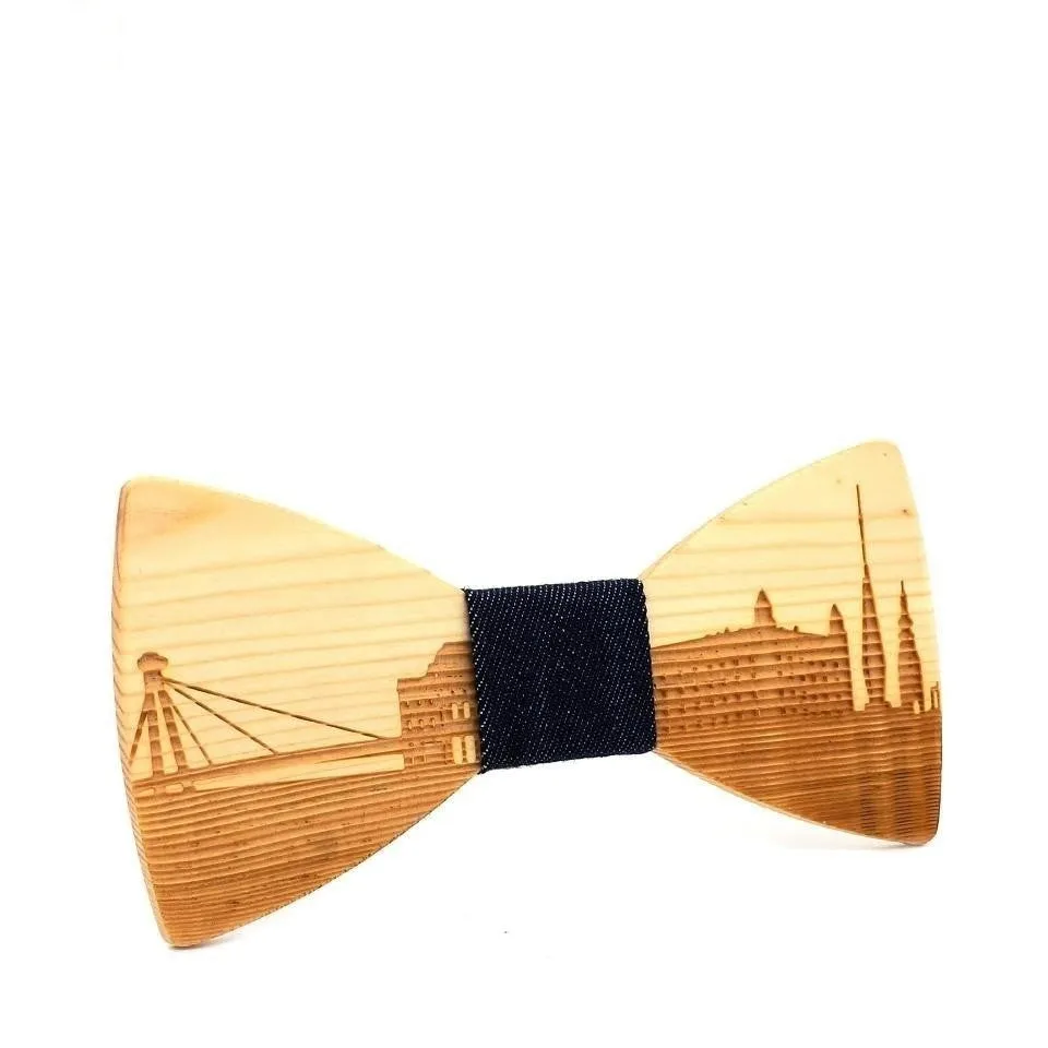 Unisex Classic Slovakia Bratislava City Skyline Wooden Cravat Bowties