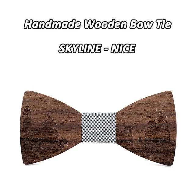 Unisex Classic Slovakia Bratislava City Skyline Wooden Cravat Bowties