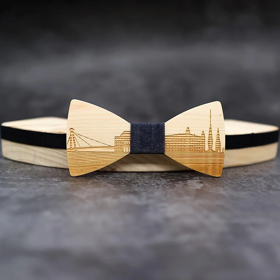 Unisex Classic Slovakia Bratislava City Skyline Wooden Cravat Bowties