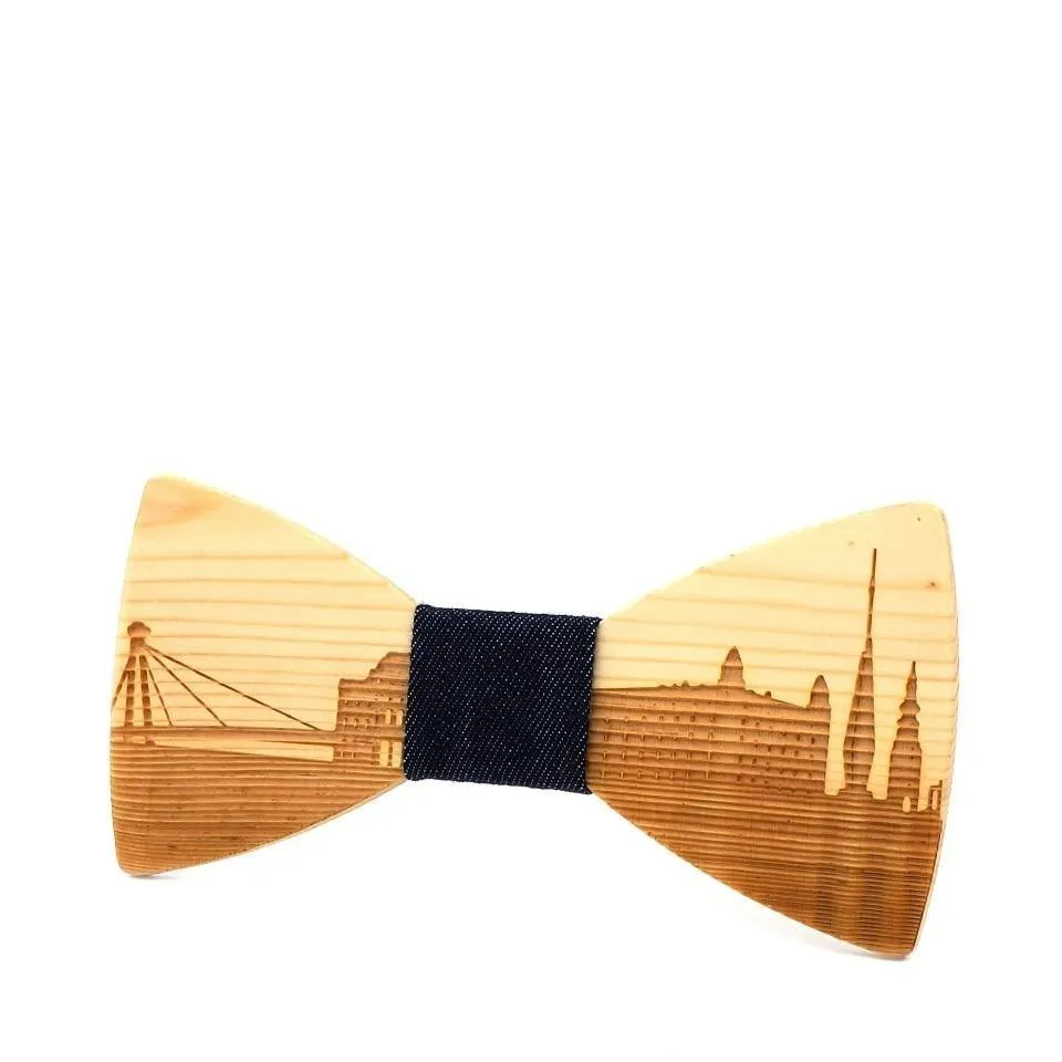 Unisex Classic Slovakia Bratislava City Skyline Wooden Cravat Bowties