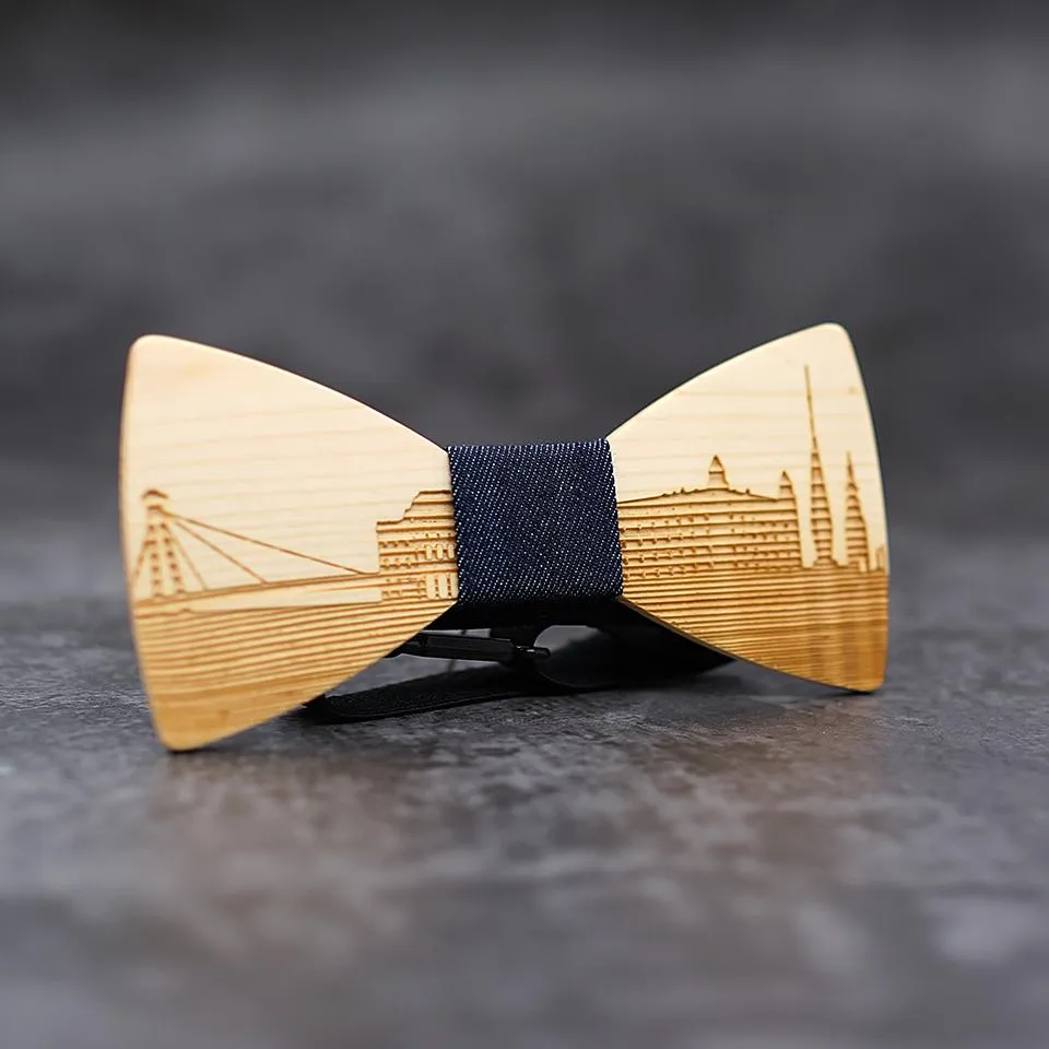 Unisex Classic Slovakia Bratislava City Skyline Wooden Cravat Bowties