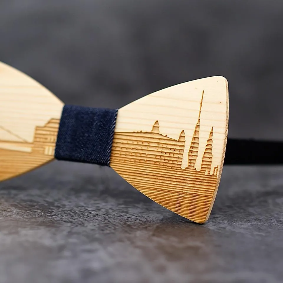 Unisex Classic Slovakia Bratislava City Skyline Wooden Cravat Bowties