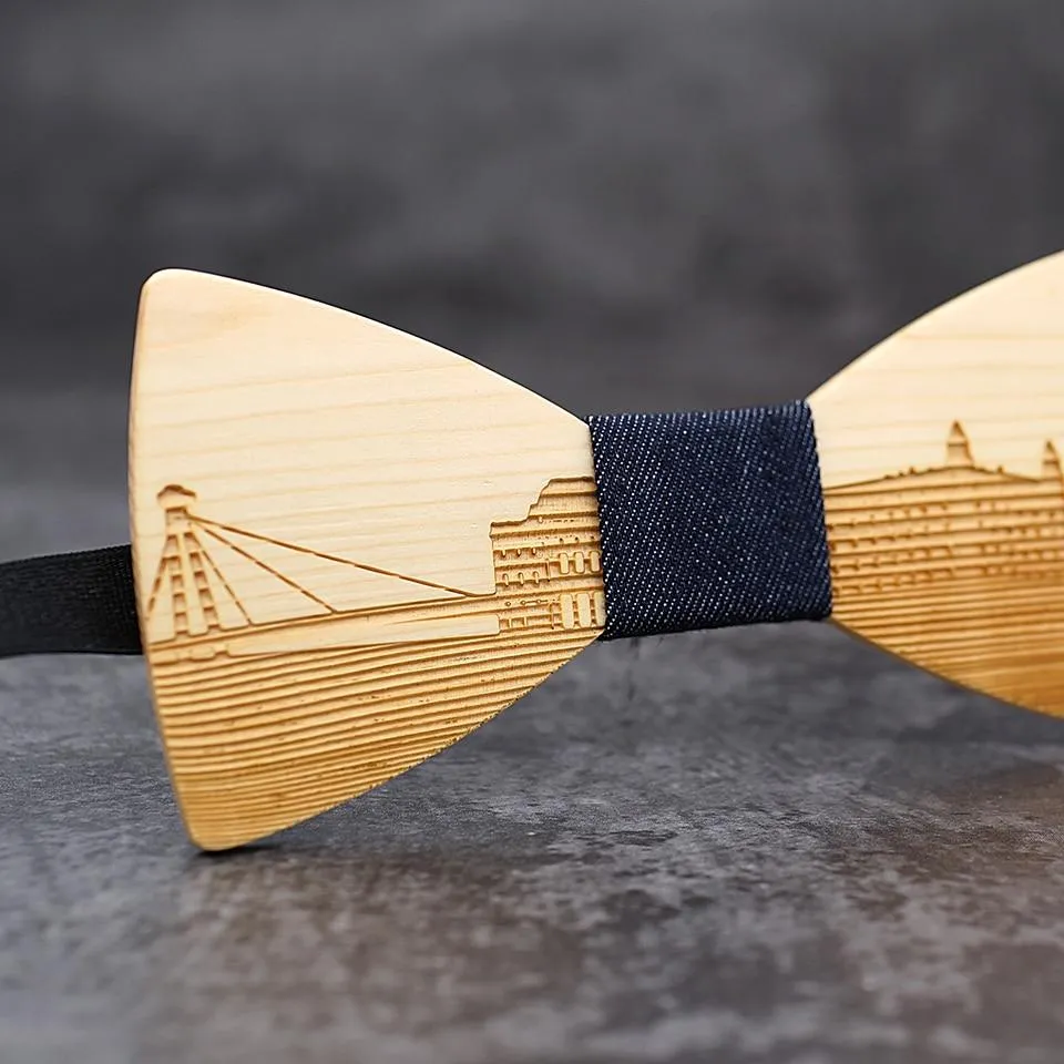 Unisex Classic Slovakia Bratislava City Skyline Wooden Cravat Bowties