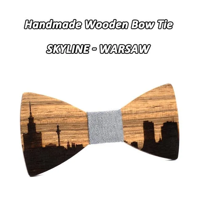 Unisex Classic Slovakia Bratislava City Skyline Wooden Cravat Bowties