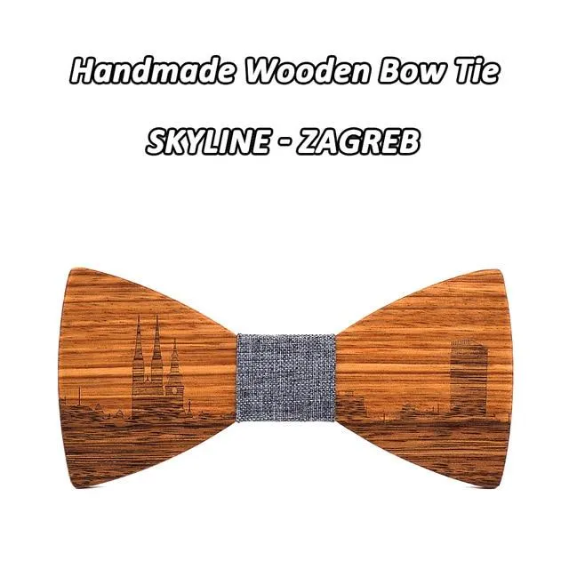 Unisex Classic Slovakia Bratislava City Skyline Wooden Cravat Bowties