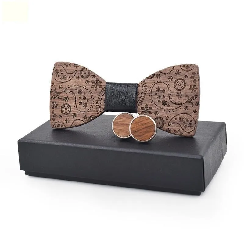 Unisex Creative Carved Wood Print Classic Bowties Fashion Accessories