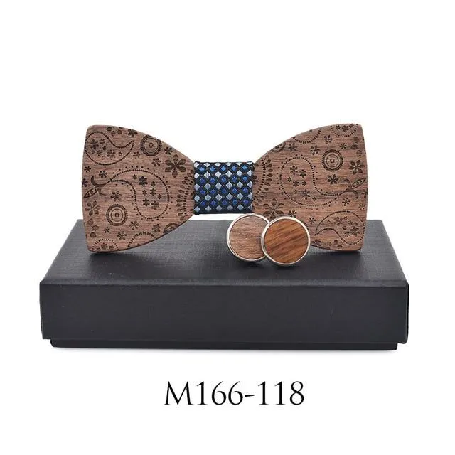 Unisex Creative Carved Wood Print Classic Bowties Fashion Accessories