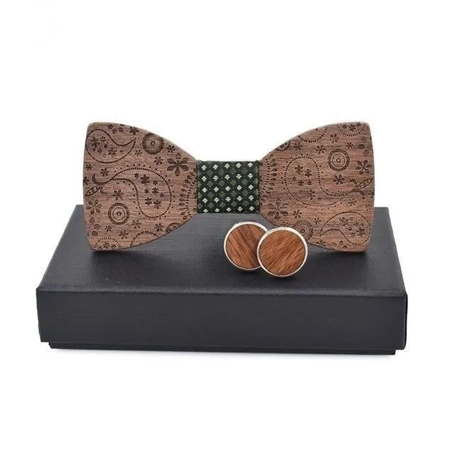 Unisex Creative Carved Wood Print Classic Bowties Fashion Accessories