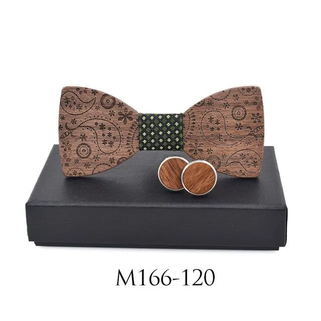 Unisex Creative Carved Wood Print Classic Bowties Fashion Accessories