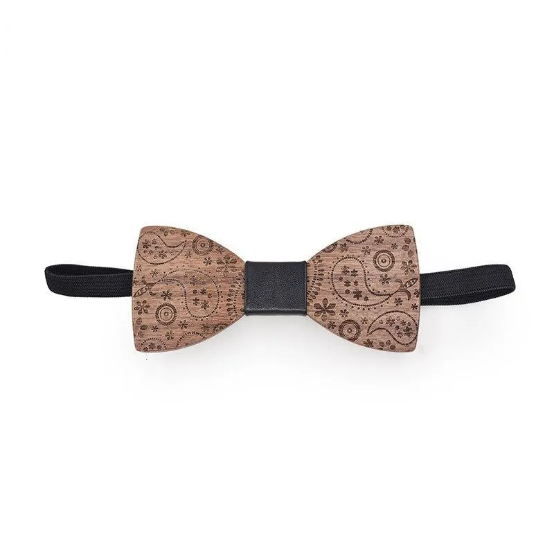 Unisex Creative Carved Wood Print Classic Bowties Fashion Accessories