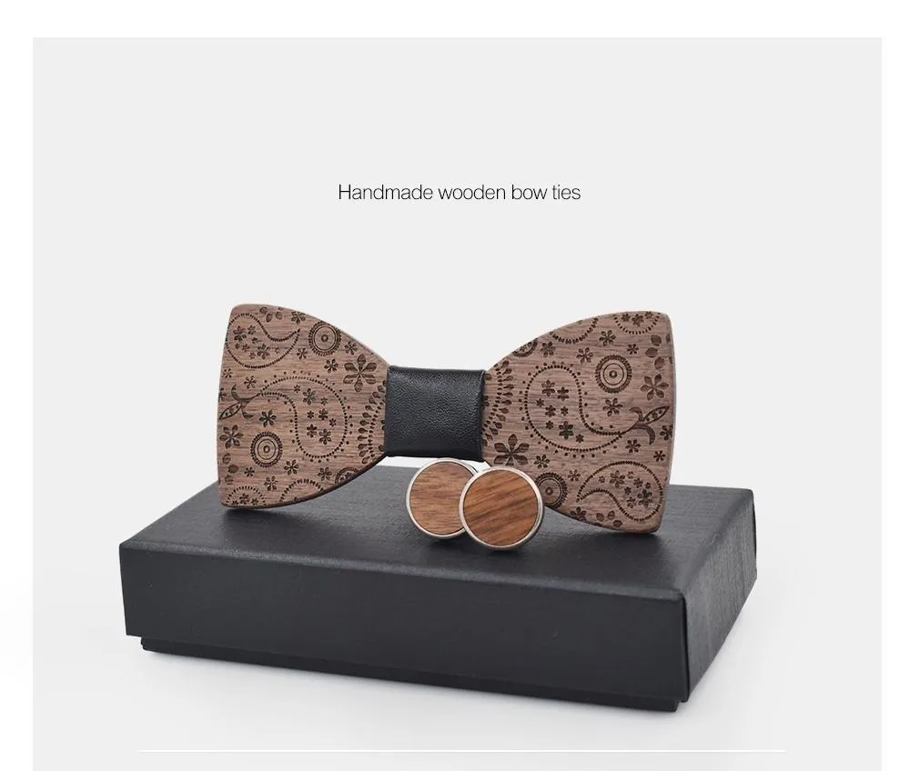 Unisex Creative Carved Wood Print Classic Bowties Fashion Accessories