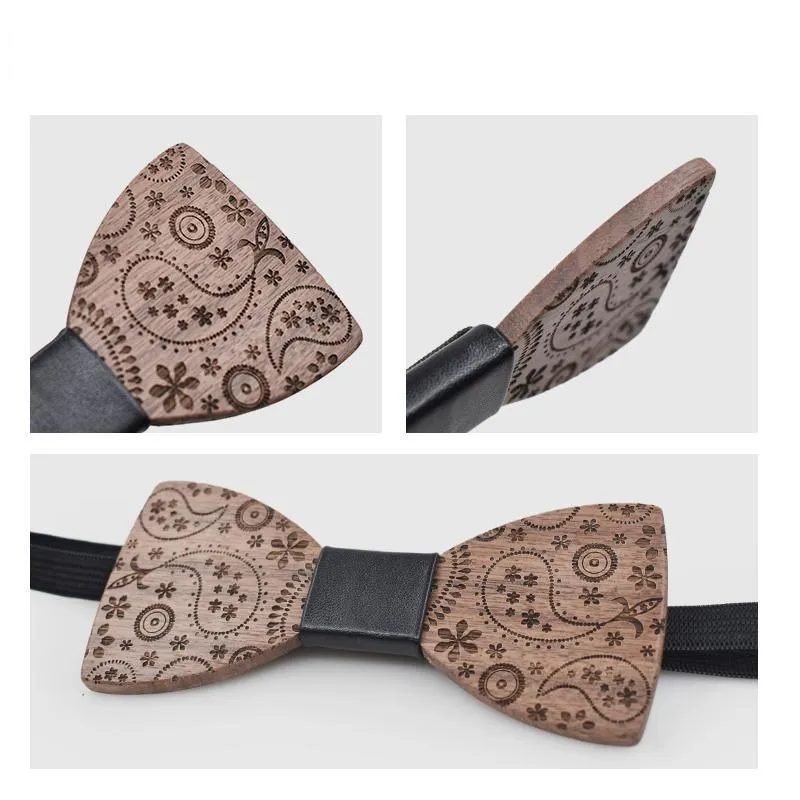 Unisex Creative Carved Wood Print Classic Bowties Fashion Accessories