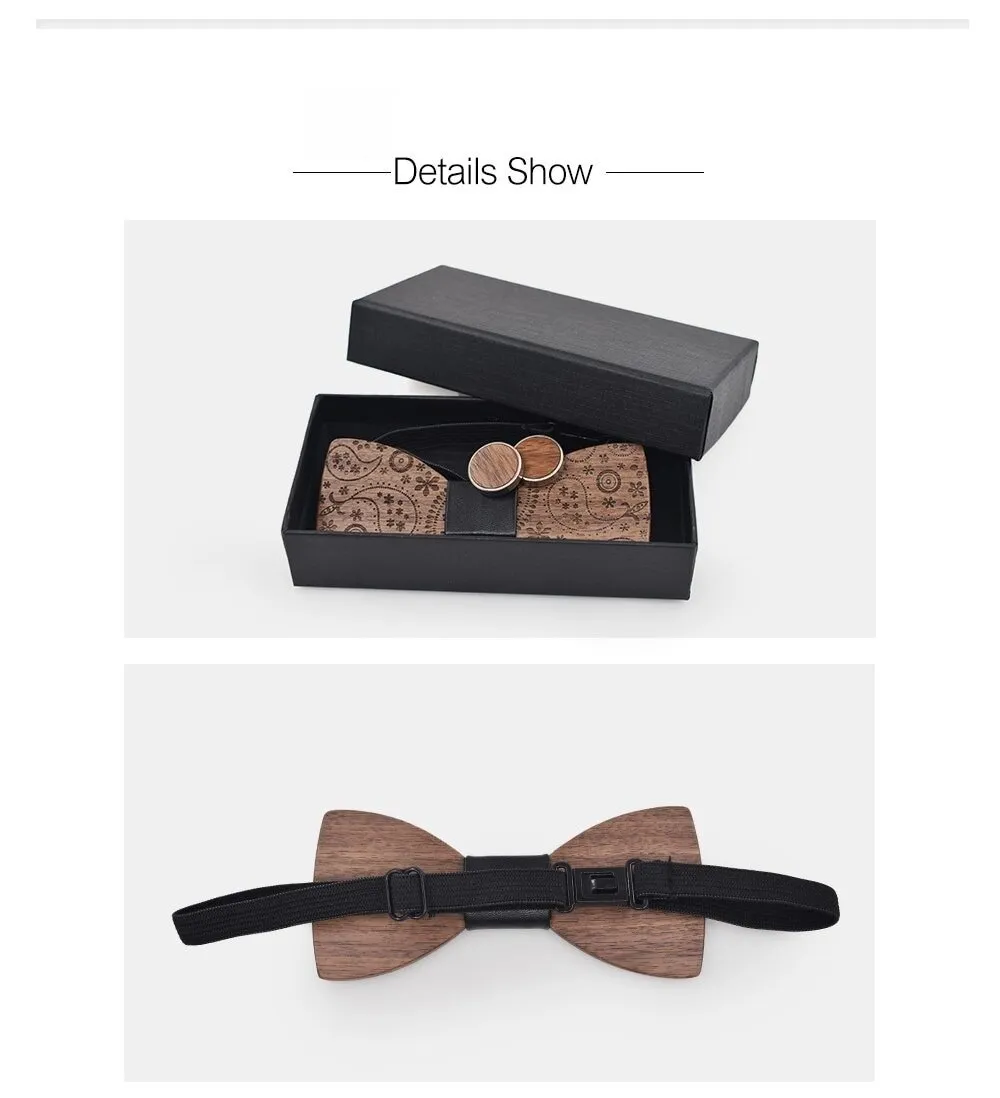 Unisex Creative Carved Wood Print Classic Bowties Fashion Accessories