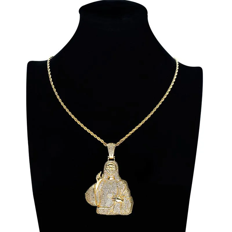 Unisex Iced Out 2 Colors Cz Stone Jesus Pendant Necklace with Chain