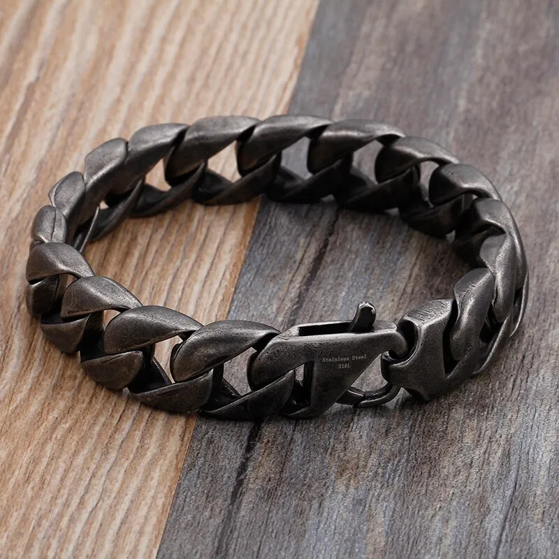 Vintage Stainless Steel Wide Link Chain Armband Bracelet for Men