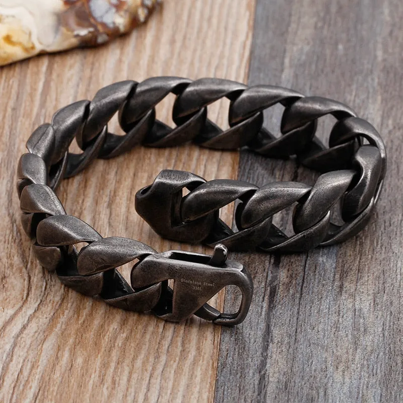 Vintage Stainless Steel Wide Link Chain Armband Bracelet for Men