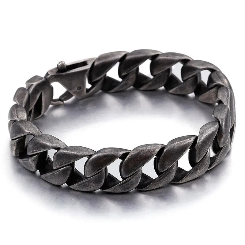 Vintage Stainless Steel Wide Link Chain Armband Bracelet for Men