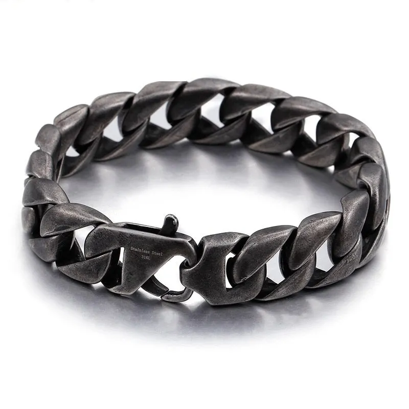 Vintage Stainless Steel Wide Link Chain Armband Bracelet for Men